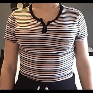 Striped button down cropped tee